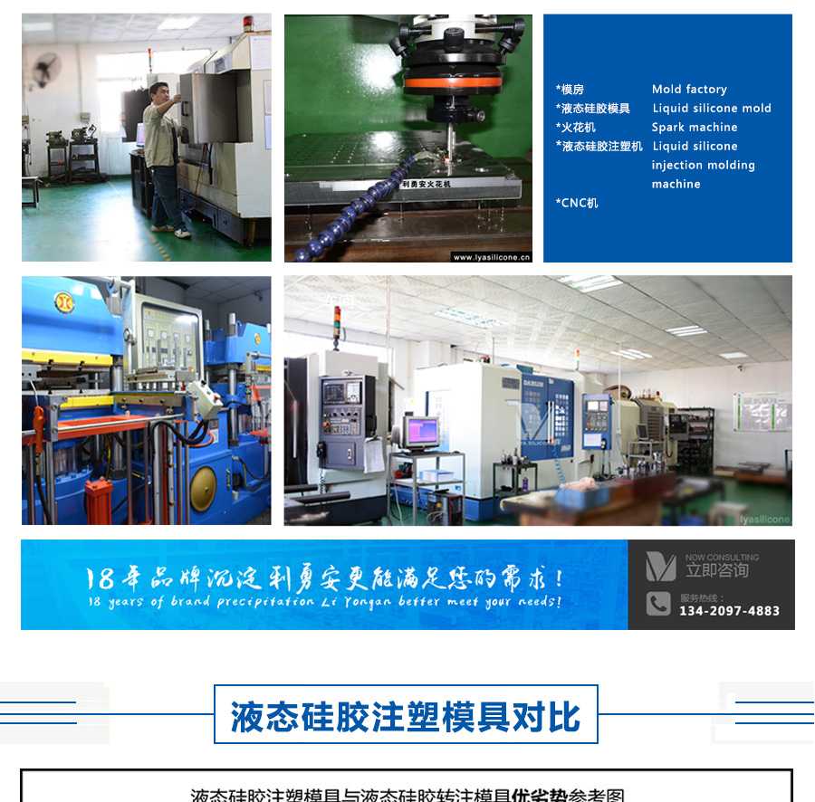 利勇安设备优势：模房，液态硅胶模具，火花机，液态硅胶注塑机